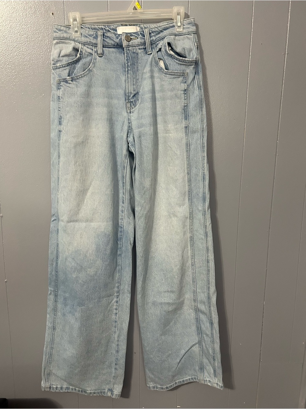 High-Rise Light Blue Wide-Leg Jeans with Flared Hem